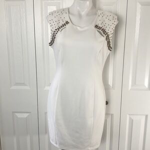 Ruby Rox Cream Colored Lined Sleeveless Dress with Gold Beads. Size 13